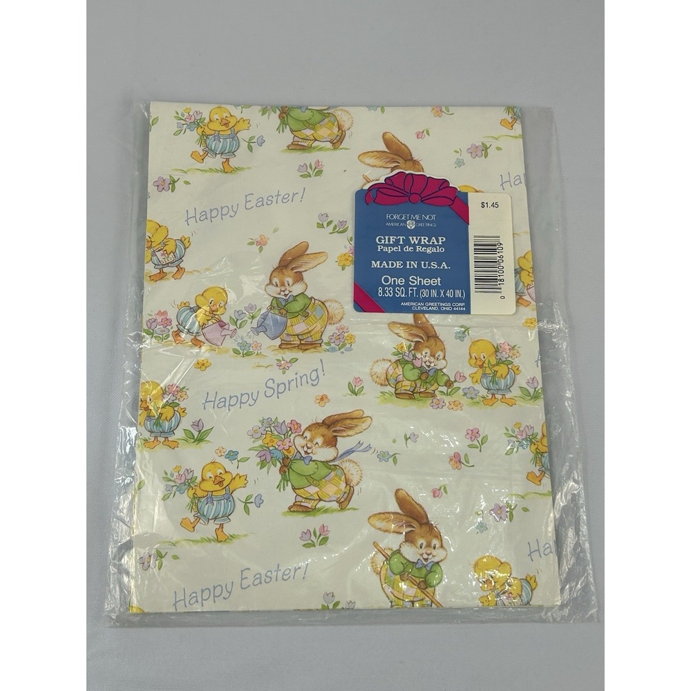 Vintage Easter Gift Wrap Sheet USA Bunny Chick Spring American Greetings NOS